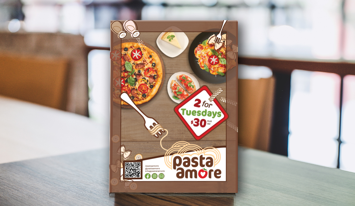 Pasta Amore Table Tent Mock-Up
